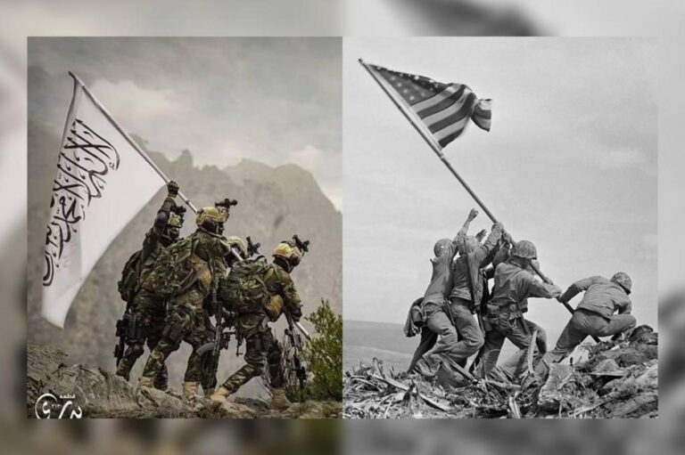 Taliban, ABD askerlerinden ele geçirdiği ekipmanla tarihi Iwo Jima fotoğrafını canlandırdı